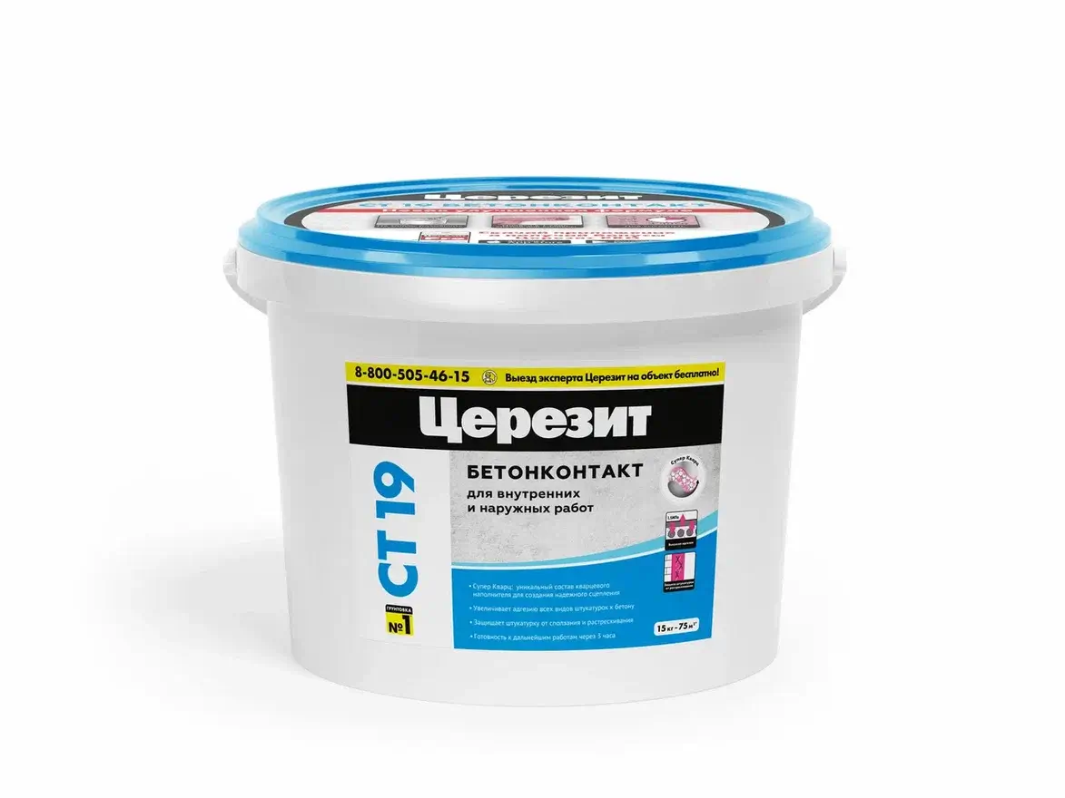 Грунтовка акриловая Церезит CT 19 бетонконтакт 5 кг от магазина ЛесКонПром.ру