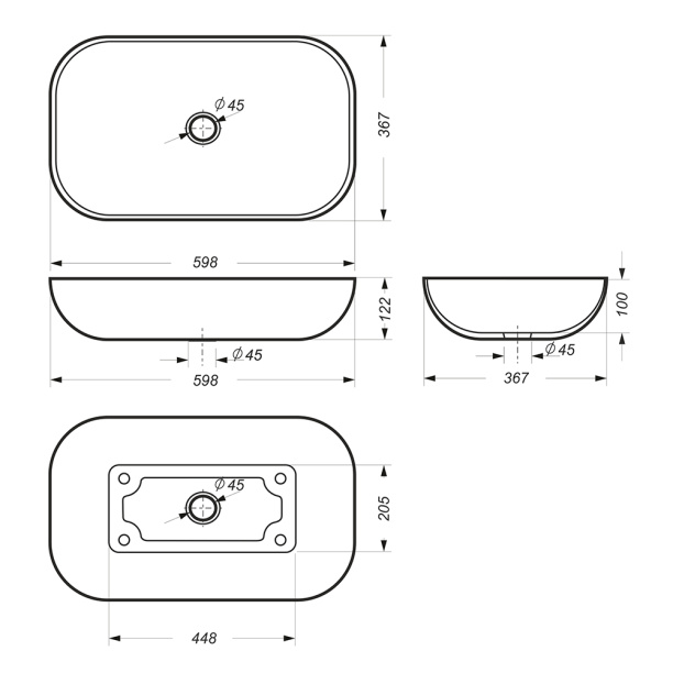 Раковина на столешницу SANITA LUXE Infinity 60х36 см от магазина ЛесКонПром.ру