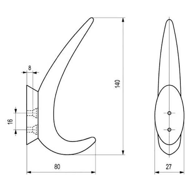 Крючок мебельный K-005 020 никель от магазина ЛесКонПром.ру