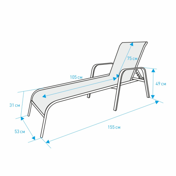 Шезлонг металлический 196x53x31 см с текстиленом от магазина ЛесКонПром.ру