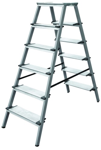 Стремянка стальная двухсторонняя  с широкой ступенью Новая Высота 6 ступеней (арт. 1147206) от магазина ЛесКонПром.ру