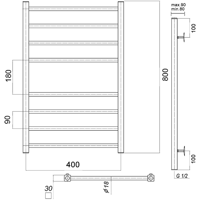 Водяной полотенцесушитель Domoterm Куба П8 400x800 Хром от магазина ЛесКонПром.ру