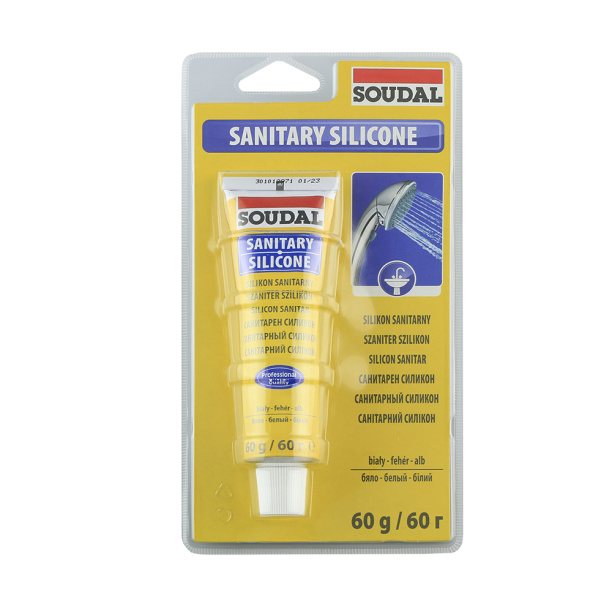 Герметик силиконовый SOUDAL санитарный 60 мл белый от магазина ЛесКонПром.ру