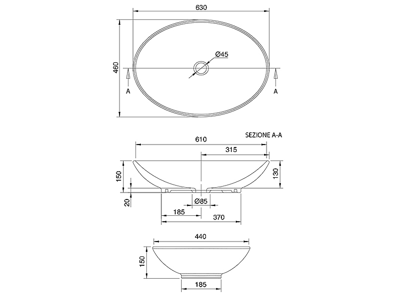 Раковина-чаша Scarabeo Thin Line 63 8045 Белая от магазина ЛесКонПром.ру