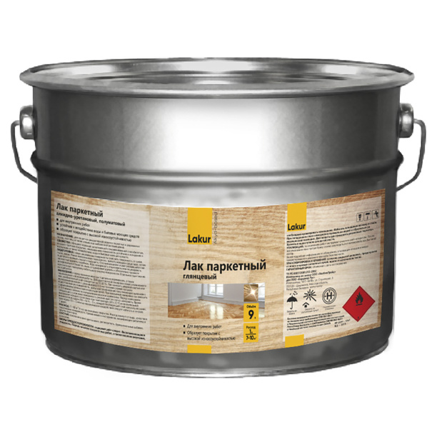 Лак паркетный алкидно-уретановый Lakur глянцевый 9 л от магазина ЛесКонПром.ру