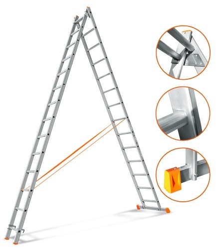 Двухсекционная алюминиевая лестница ГРАНИТ 2х14 ступеней Эйфель от магазина ЛесКонПром.ру