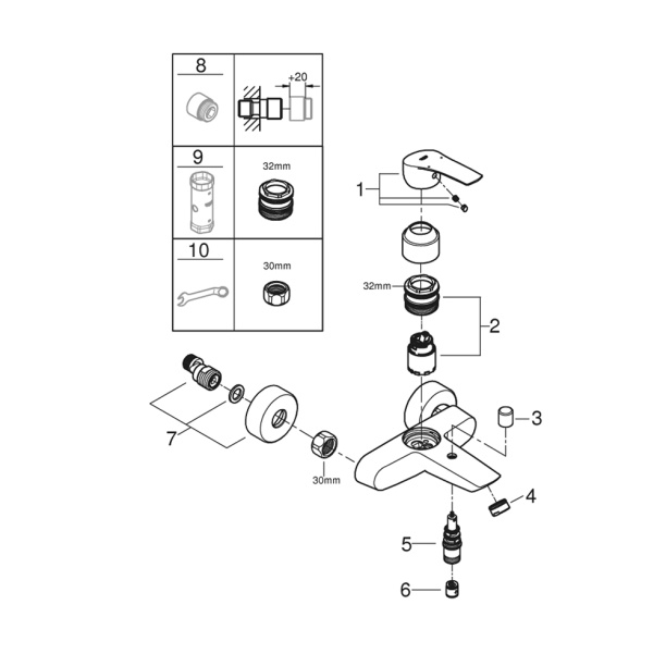 Смеситель для ванны GROHE Eurosmart от магазина ЛесКонПром.ру
