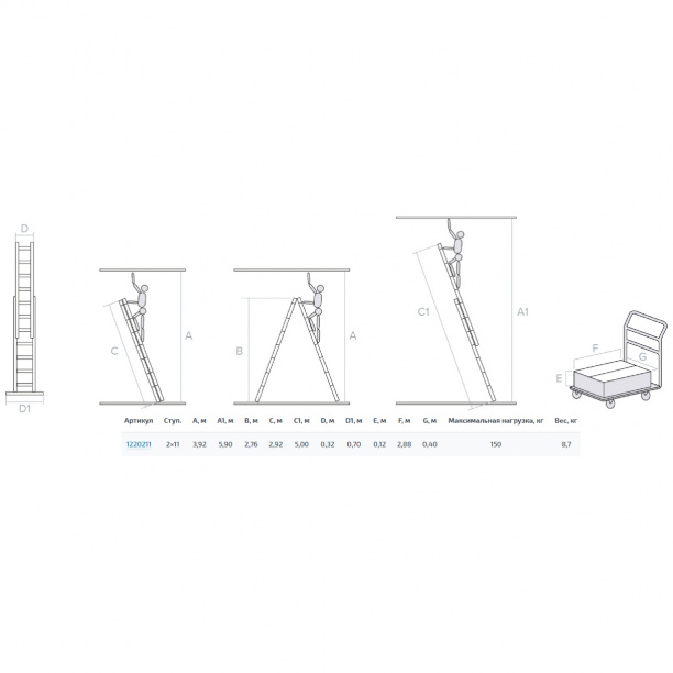 Лестница алюминиевая двухсекционная Новая Высота 11 ступеней от магазина ЛесКонПром.ру