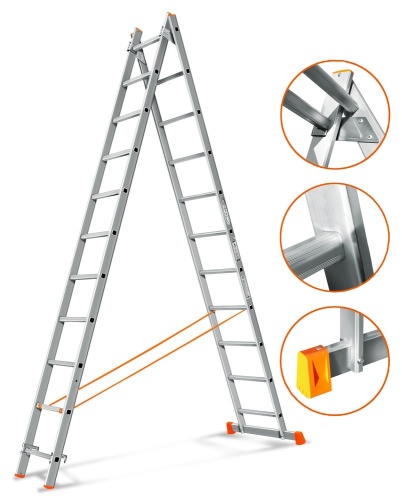 Двухсекционная алюминиевая лестница ГРАНИТ 2х11 ступеней Эйфель от магазина ЛесКонПром.ру