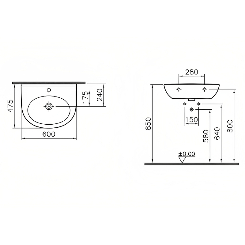 Раковина Vitra Zentrum 60 5786B003-0001 Белая от магазина ЛесКонПром.ру