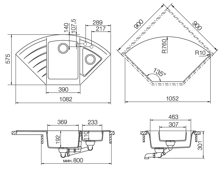 Кухонная мойка LOTUS 90C CRISTADUR 700011 от магазина ЛесКонПром.ру