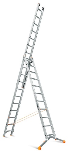 Трехсекционная алюминиевая лестница ЮВЕЛИР ПЛЮС 3Х11 ступеней Эйфель от магазина ЛесКонПром.ру
