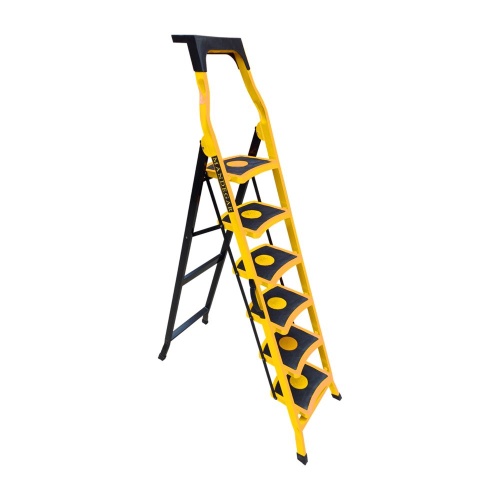 Стремянка стальная с 6 широкими ступенями SAMA желтого цвета (арт.S-6Ж) от магазина ЛесКонПром.ру