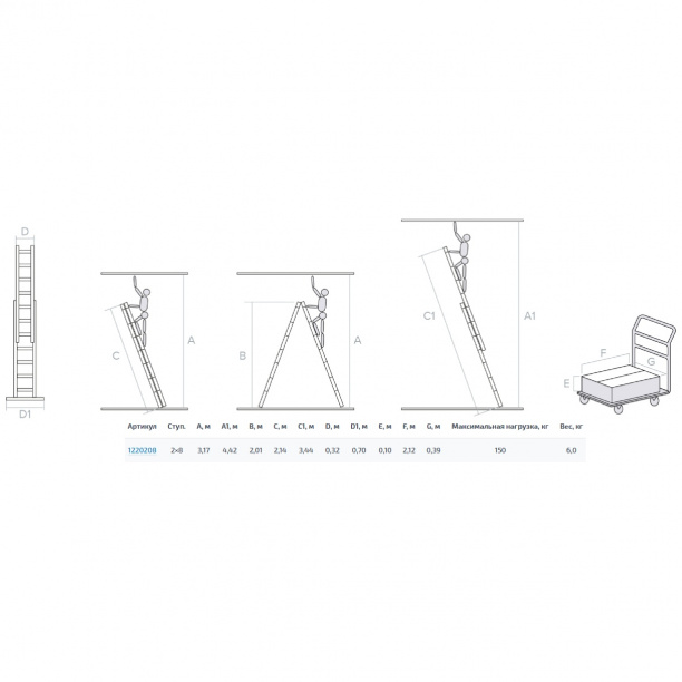 Лестница алюминиевая двухсекционная Новая Высота 8 ступеней от магазина ЛесКонПром.ру