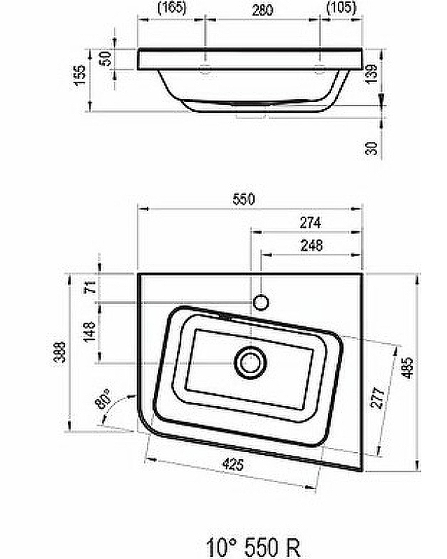 Раковина Ravak 10° 55 R XJIP1155000 угловая Белая от магазина ЛесКонПром.ру