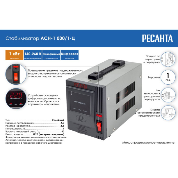 Стабилизатор Ресанта 1 кВт от магазина ЛесКонПром.ру