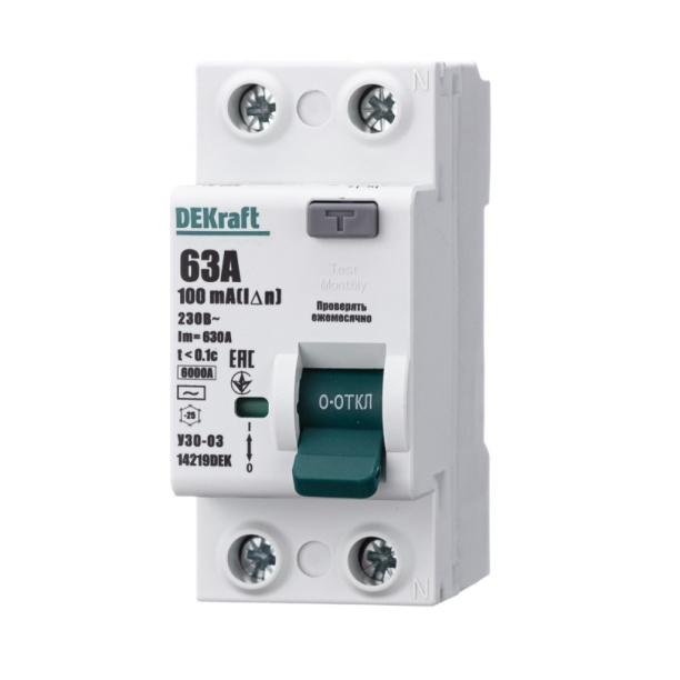 УЗО DEKraft 2п 100 мА 63 А от магазина ЛесКонПром.ру