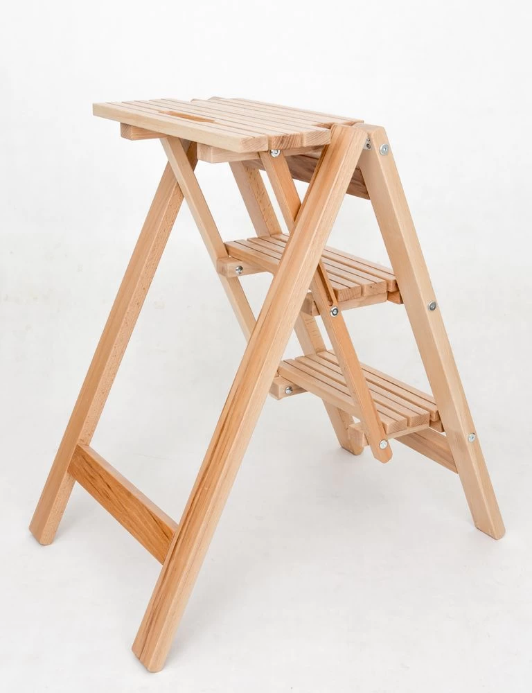 Стремянка-табурет деревянная с широкими ступенями Hoz-Block Микки 3 ступени Белая (арт. СДМТ-3Б) от магазина ЛесКонПром.ру