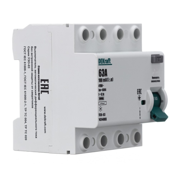 УЗО DEKraft 4п 100 мА 63 А от магазина ЛесКонПром.ру