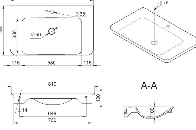 Раковина встраиваемая в столешницу Sensation 80533130 от магазина ЛесКонПром.ру