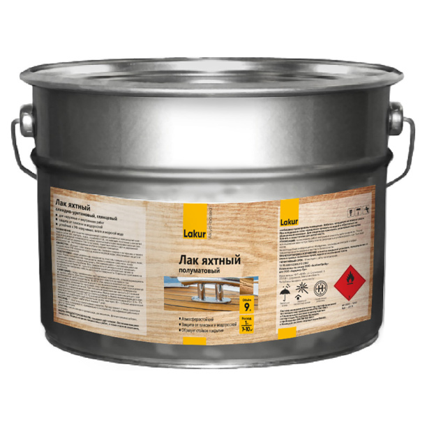 Лак яхтный алкидно-уретановый Lakur полуматовый 9 л от магазина ЛесКонПром.ру