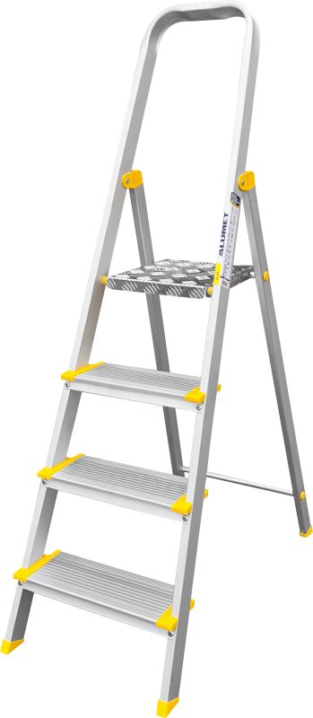 Стремянка алюминиевая анодированная профессиональная с широкой ступенью Алюмет 4 ступени (арт. АS 704) от магазина ЛесКонПром.ру