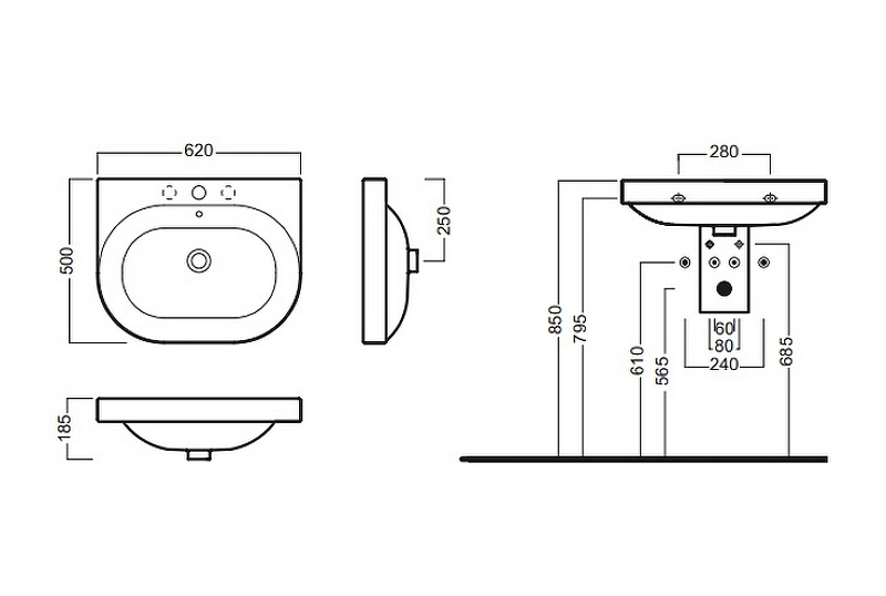 Раковина Hatria Daytime 62 Y0YT01 Белая от магазина ЛесКонПром.ру