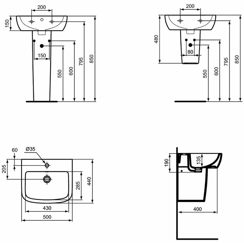 Раковина Ideal Standard Tempo 50 T056601 Euro White от магазина ЛесКонПром.ру