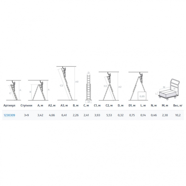 Лестница трехсекционная Новая Высота алюминиевая 9 ступеней от магазина ЛесКонПром.ру