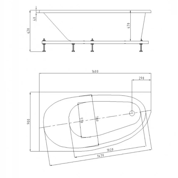 Акриловая ванна AQUATEK Дива 160x90 см правая от магазина ЛесКонПром.ру
