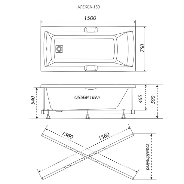 Акриловая ванна 100Acryl ACRYLIKA 170х90х47 см правая от магазина ЛесКонПром.ру