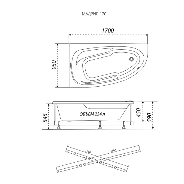 Акриловая ванна 1ACReal Алекса 150x75 см от магазина ЛесКонПром.ру