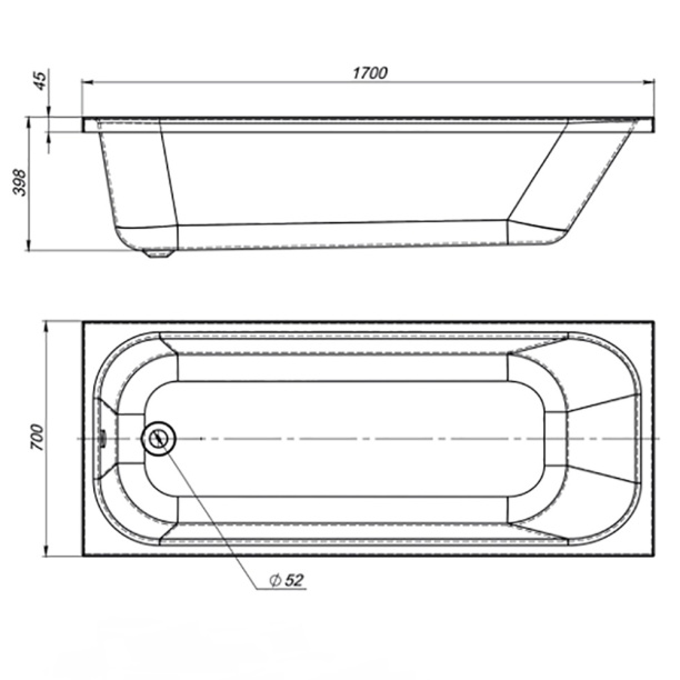 Акриловая ванна Мирсант Optima 170х70 см от магазина ЛесКонПром.ру