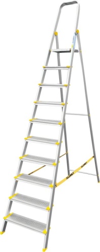 Стремянка алюминиевая анодированная профессиональная с широкой ступенью Алюмет 10 ступеней (арт. АS 710) от магазина ЛесКонПром.ру