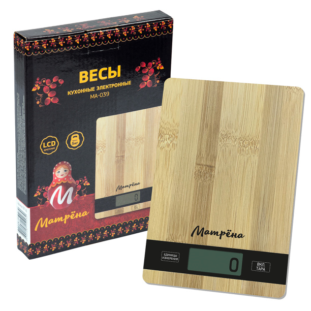 Весы кухонные МАТРЁНА бамбук прямоугольные от магазина ЛесКонПром.ру