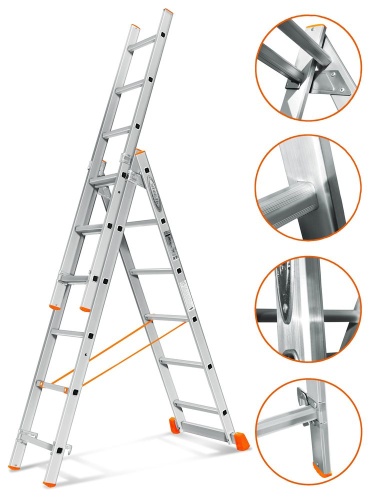Трехсекционная алюминиевая лестница ГРАНИТ 3Х6 ступеней Эйфель от магазина ЛесКонПром.ру