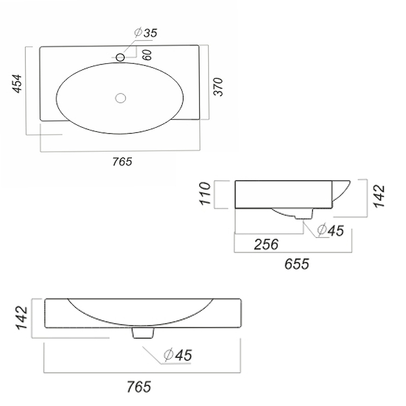 Раковина Sanita Luxe Infinity 76 INF76SLWB01KR Белая от магазина ЛесКонПром.ру