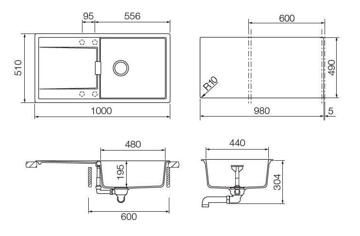 Кухонная мойка ETON 60D Large CRISTADUR 700921 от магазина ЛесКонПром.ру