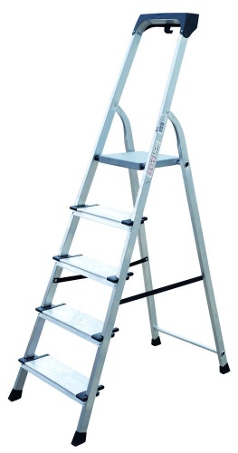 Стремянка алюминиевая с широкой ступенью и органайзером Новая Высота 5 ступеней (арт. 2118105) от магазина ЛесКонПром.ру