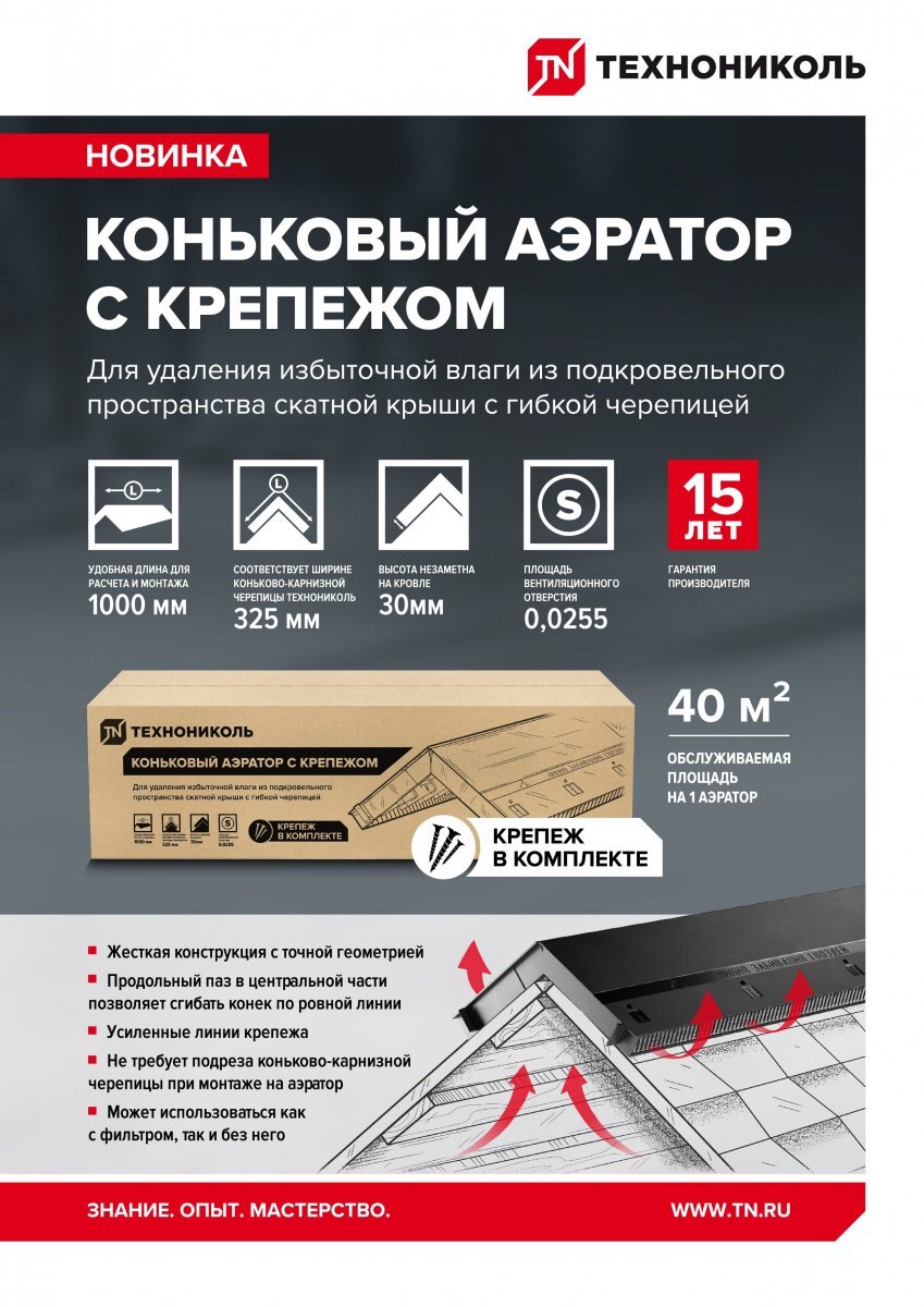 Аэратор коньковый ТЕХНОНИКОЛЬ 1 м, с крепежом от магазина ЛесКонПром.ру