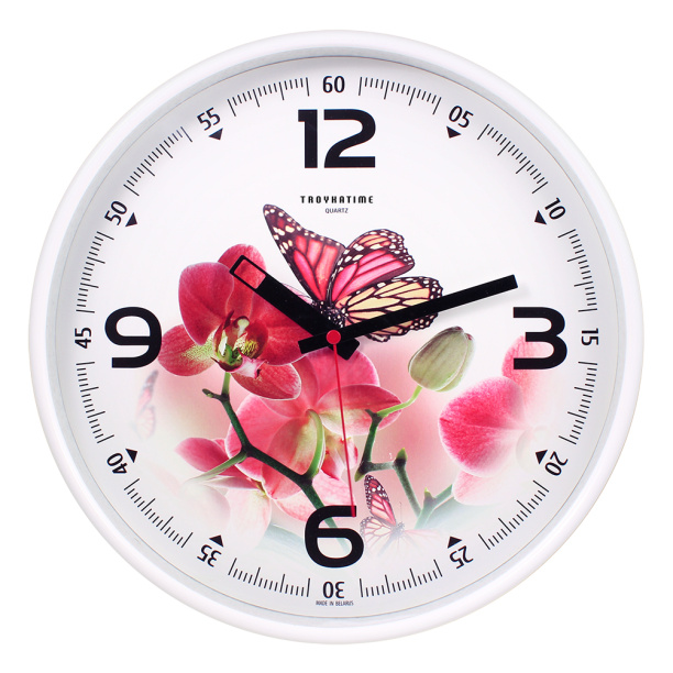 Часы настенные круглые Цветы d30 см белые от магазина ЛесКонПром.ру