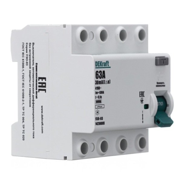 УЗО DEKraft 4п 30 мА 63 А от магазина ЛесКонПром.ру