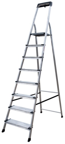 Стремянка алюминиевая с широкой ступенью и органайзером Новая Высота 8 ступеней (арт. 2118108) от магазина ЛесКонПром.ру