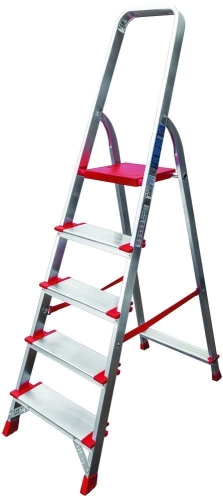 Стремянка алюминиевая профессиональная с широкими ступенями Новая Высота 5 ступеней (арт. 3117105) от магазина ЛесКонПром.ру