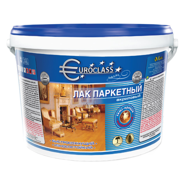 Лак паркетный акриловый полуматовый Euroclass 2,3 л от магазина ЛесКонПром.ру