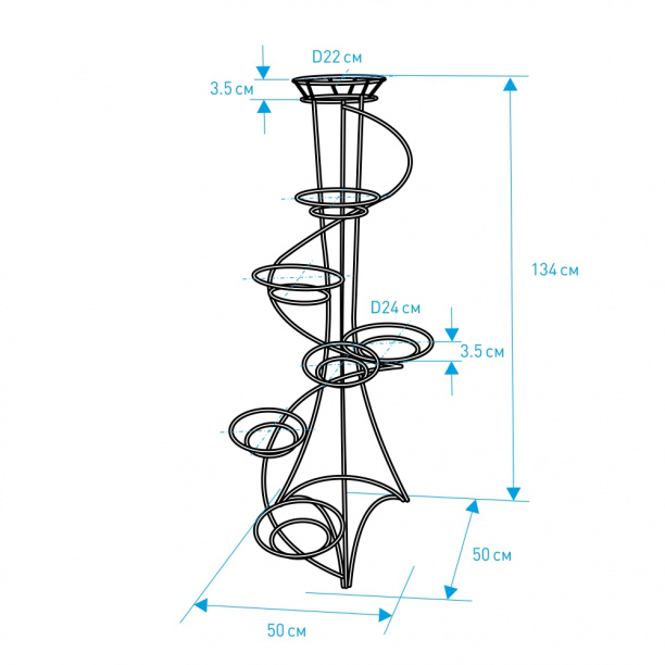 Подставка для цветов Спираль 50х50х134 см от магазина ЛесКонПром.ру