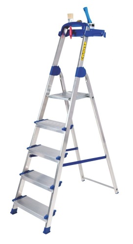 Стремянка алюминиевая с лотком с широкими ступенями Centaure 5 ступеней BIG STEP арт. 208205 от магазина ЛесКонПром.ру