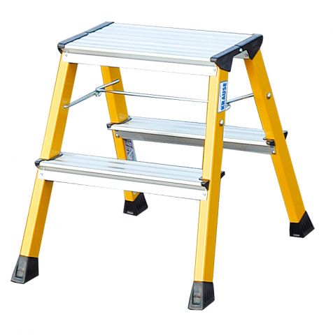 Стремянка алюминиевая двухсторонняя Krause Rolly 2х2 ступени желтая (арт. 130044) от магазина ЛесКонПром.ру
