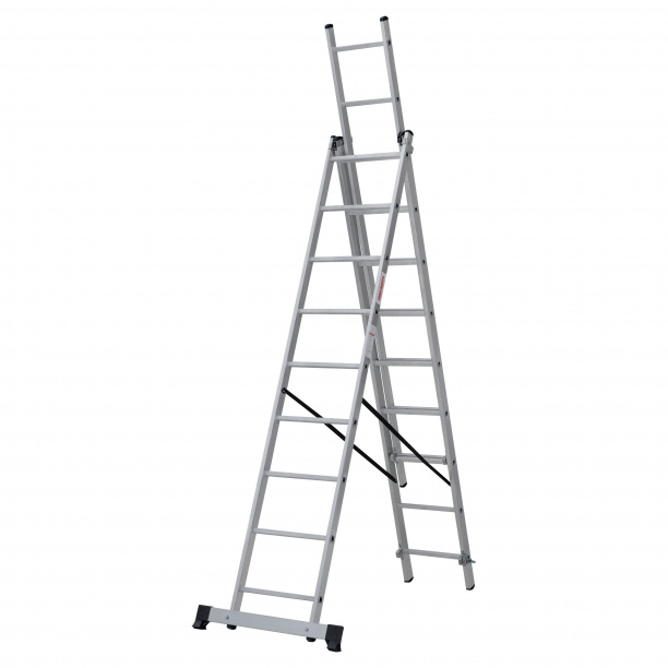 Лестница трехсекционная Новая Высота алюминиевая 9 ступеней от магазина ЛесКонПром.ру