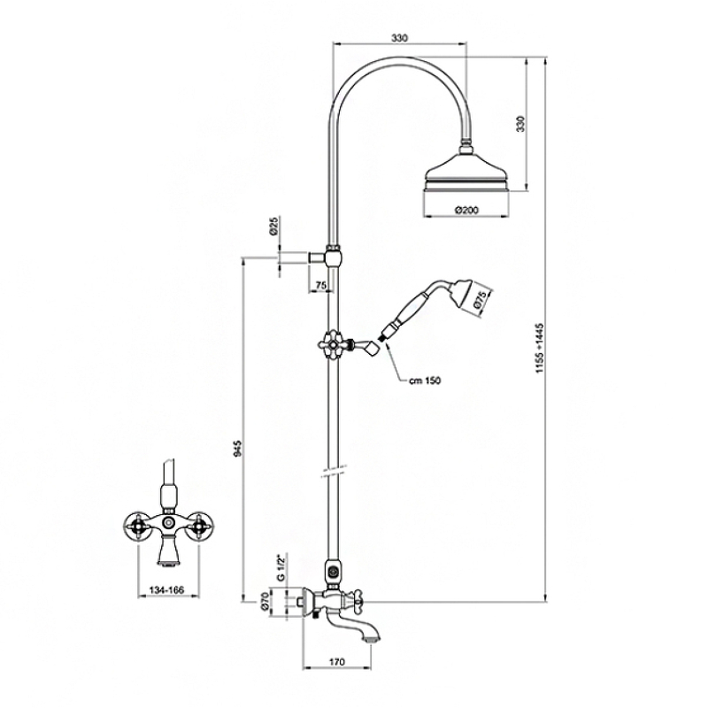 Душевая система Webert Ottocento OT721208065 Бронза от магазина ЛесКонПром.ру